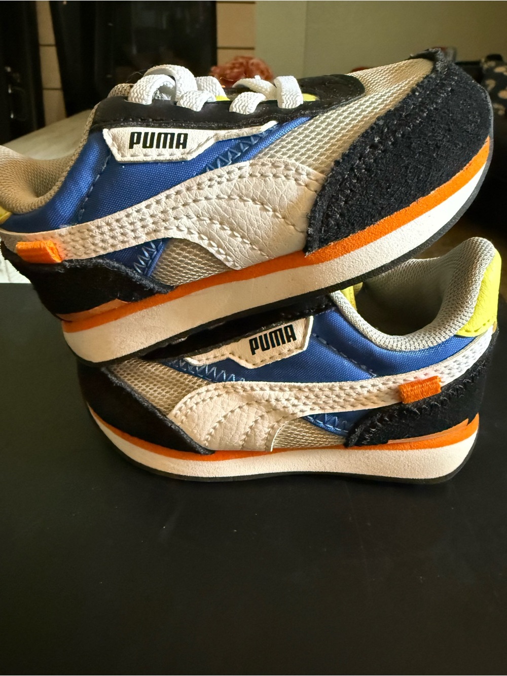 Puma Kids Blue White Black & Orange Retro Runner Sneakers